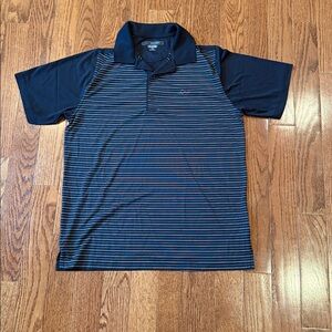 Greg Norman Collection Black and Blue Striped Polo